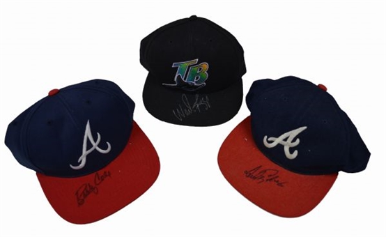 Lot of Three Signed baseball Hats:Wade Boggs, Bobby Cox, Andrés Galarraga 